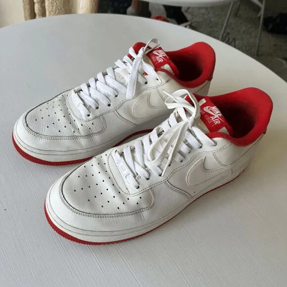 Nike Air Force 1 Low White Red Leather Sneakers 2019 Size 11 CD0884-101