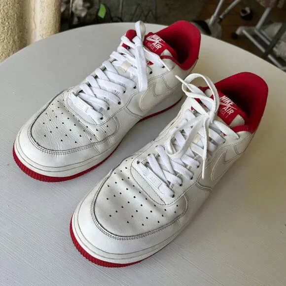 Nike Air Force 1 Low White Red Leather Sneakers 2019 Size 11 CD0884-101