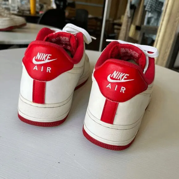 Nike Air Force 1 Low White Red Leather Sneakers 2019 Size 11 CD0884-101