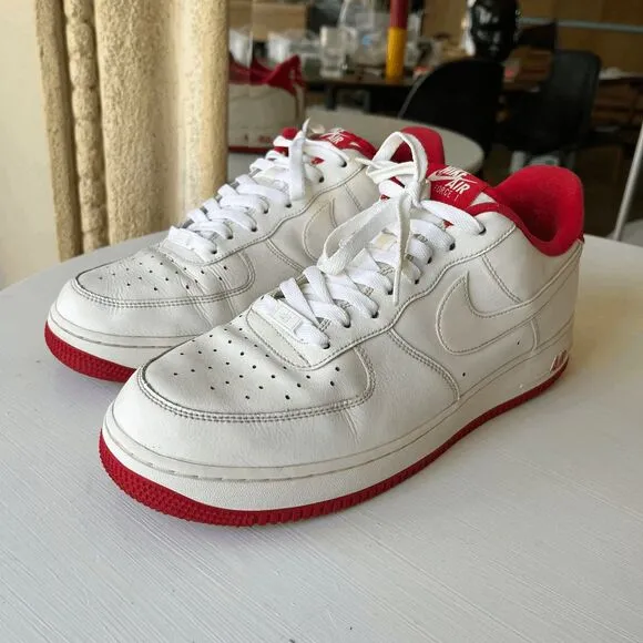 Nike Air Force 1 Low White Red Leather Sneakers 2019 Size 11 CD0884-101