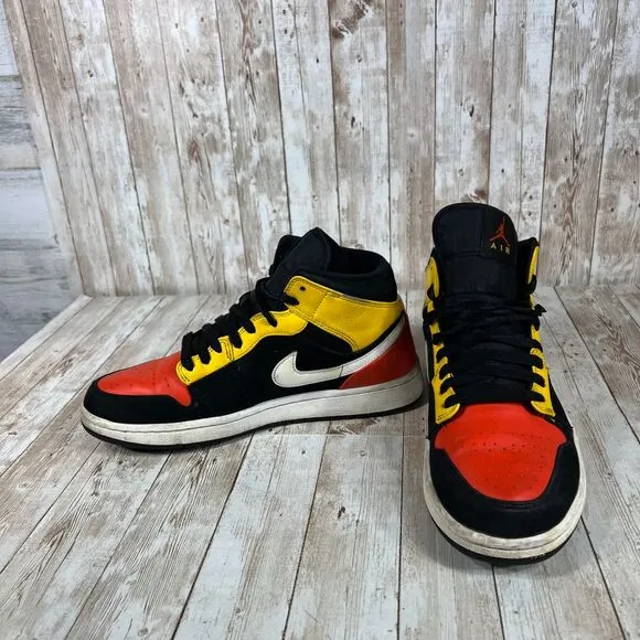 Nike Air Jordan 1 Mid Black Amarillo‎ Orange 852542-087 Men's 8.5