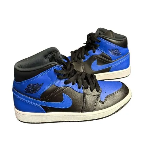 Nike Air Jordan 1 Mid Royal Blue Black Basketball Sneakers Athletic Size…