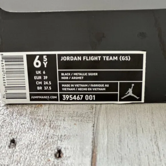 Nike Air Jordan Flight Team GS Black Sneakers Shoes 395467-001 NIB RARE 6.5Y 8W