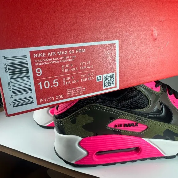 Nike Air Max 90 Camo Pack Sequoia Black Hyper Pink Men’s Size 9 Sneakers Shoes