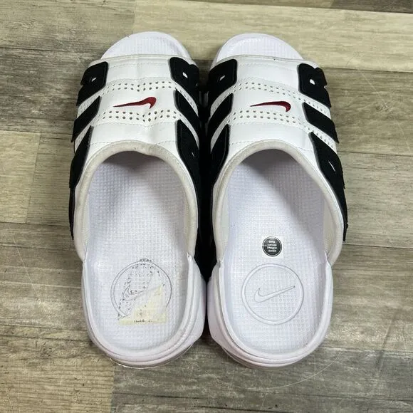 Nike Air More Uptempo Slide Men's 9 White Red Black Sandal Shoes FB7815-100