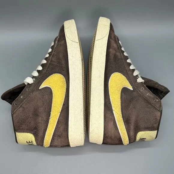 Nike Blazer High Top Supreme Sneaker Shoes Fuzzy Yellow Brown Zest Sail Mens 9