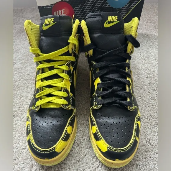 Nike Dunk 1985 Black Yellow Acid Wash High Top Sneakers Men’s Size 6 Women’s 7.5