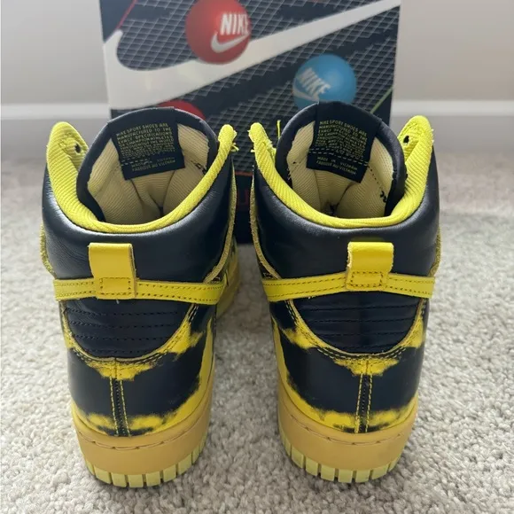Nike Dunk 1985 Black Yellow Acid Wash High Top Sneakers Men’s Size 6 Women’s 7.5
