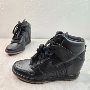 Nike Dunk Hidden Wedge Sneakers Size 6 Y2K Black Leather Sporty Lace Up Shoes