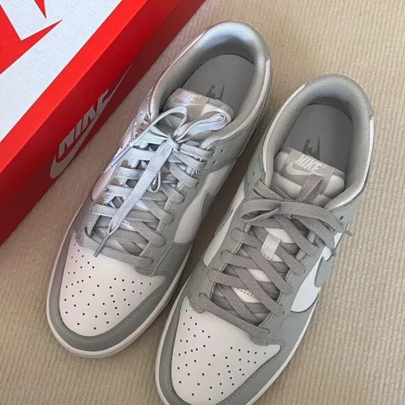 Nike dunk low grey and white women's sports shoes