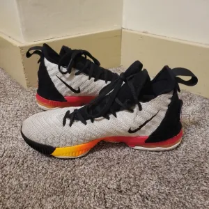 Nike LeBron 16 GS Space Travel White Laser Orange athletic shoes size 6.5