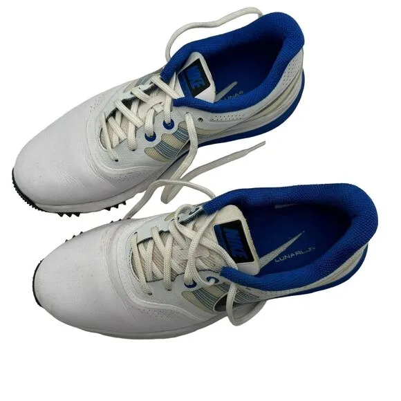 Nike Lunar Command Flywire Men 8.5 Golf Shoes Cleats Soft Spike White Blue Laces