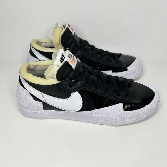 Nike Sacai X Blazer Low 'Black Patent’ Size 6.5 Authentic 100%