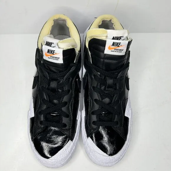 Nike Sacai X Blazer Low 'Black Patent’ Size 6.5 Authentic 100%
