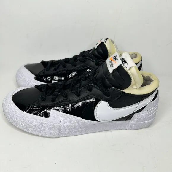 Nike Sacai X Blazer Low 'Black Patent’ Size 6.5 Authentic 100%