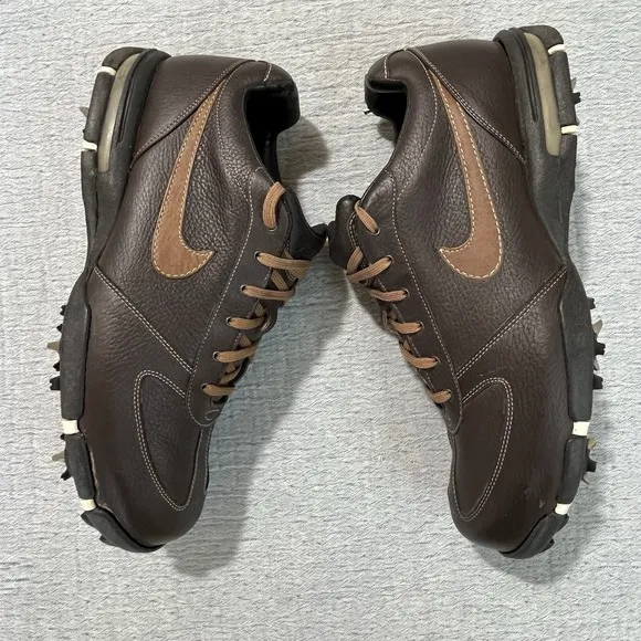 Nike Shoes Mens 10.5 Sport Performance Golf Cleats Brown Leather Lace Up Spikes