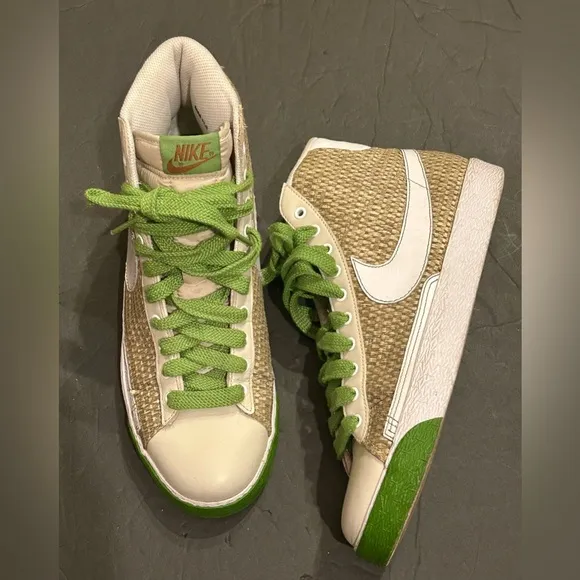 Nike Tan/Green j crew Blazer Bamboo Weave High Top Shoes, unisex Size 11.5
