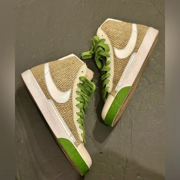 Nike Tan/Green j crew Blazer Bamboo Weave High Top Shoes, unisex Size 11.5