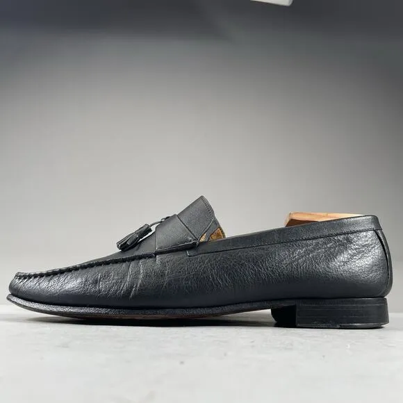 Nordstrom Mens 10.5 M Black Leather Handcrafted Slip On Tassel Loafer Dress Shoe