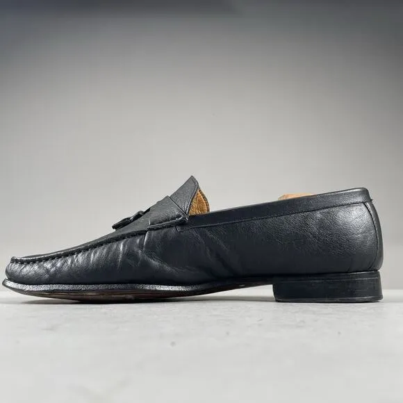 Nordstrom Mens 10.5 M Black Leather Handcrafted Slip On Tassel Loafer Dress Shoe