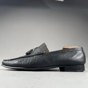 Nordstrom Mens 10.5 M Black Leather Handcrafted Slip On Tassel Loafer Dress Shoe