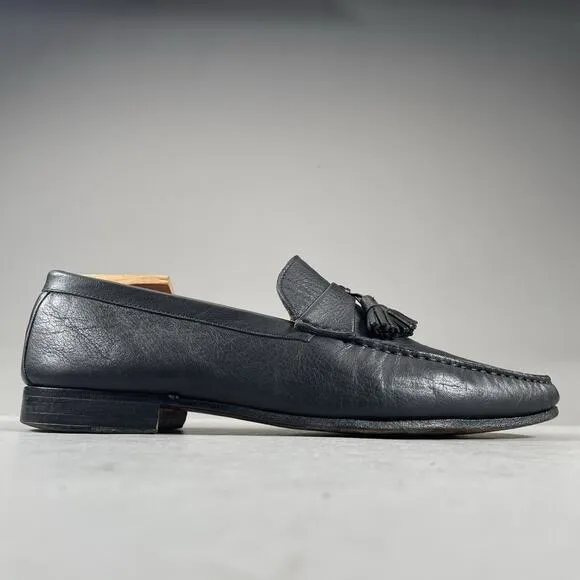 Nordstrom Mens 10.5 M Black Leather Handcrafted Slip On Tassel Loafer Dress Shoe