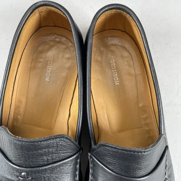 Nordstrom Mens 10.5 M Black Leather Handcrafted Slip On Tassel Loafer Dress Shoe