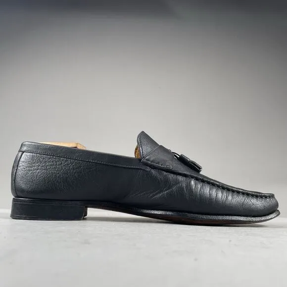 Nordstrom Mens 10.5 M Black Leather Handcrafted Slip On Tassel Loafer Dress Shoe