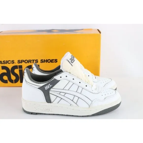 NOS Vintage 90s Asics Boys 5 Spell Out Outrage Sneakers Shoes White Charcoal