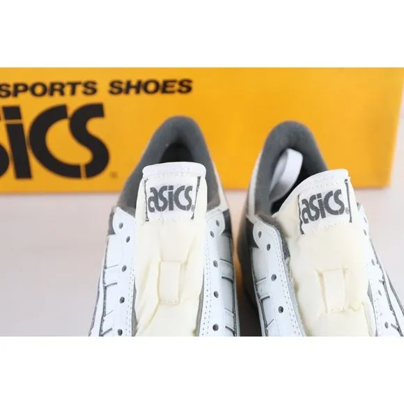 NOS Vintage 90s Asics Boys 5 Spell Out Outrage Sneakers Shoes White Charcoal