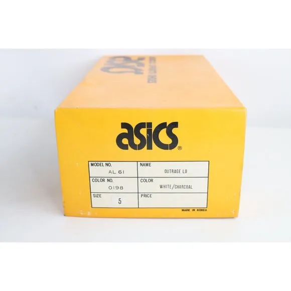 NOS Vintage 90s Asics Boys 5 Spell Out Outrage Sneakers Shoes White Charcoal
