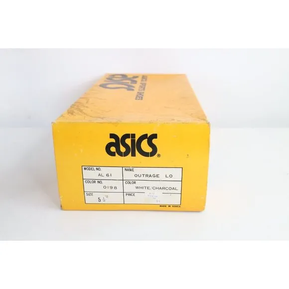 NOS Vintage 90s Asics Boys 5.5 Spell Out Outrage Sneakers Shoes White Charcoal