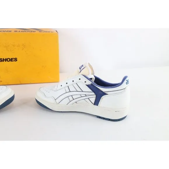 NOS Vintage 90s Asics Boys Size 5.5 Spell Out Outrage Sneakers Shoes White Blue