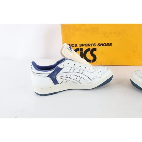 NOS Vintage 90s Asics Boys Size 5.5 Spell Out Outrage Sneakers Shoes White Blue