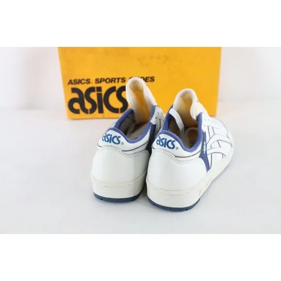 NOS Vintage 90s Asics Boys Size 5.5 Spell Out Outrage Sneakers Shoes White Blue