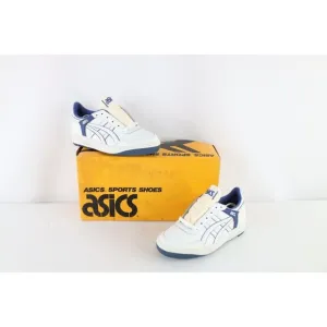 NOS Vintage 90s Asics Boys Size 5.5 Spell Out Outrage Sneakers Shoes White Blue