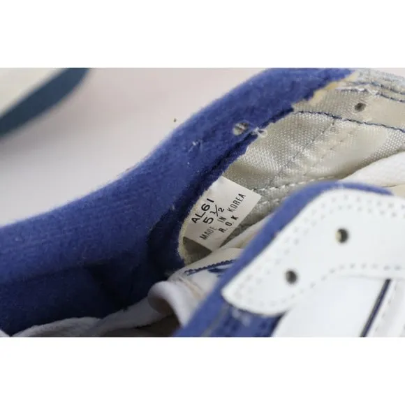 NOS Vintage 90s Asics Boys Size 5.5 Spell Out Outrage Sneakers Shoes White Blue