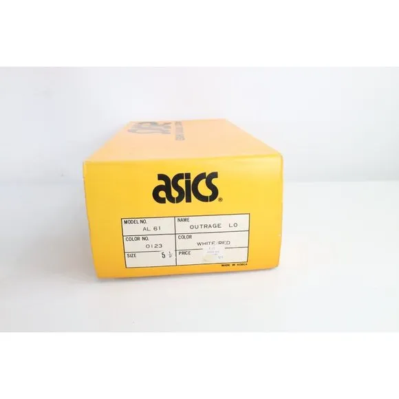 NOS Vintage 90s Asics Boys Size 5.5 Spell Out Outrage Sneakers Shoes White Red