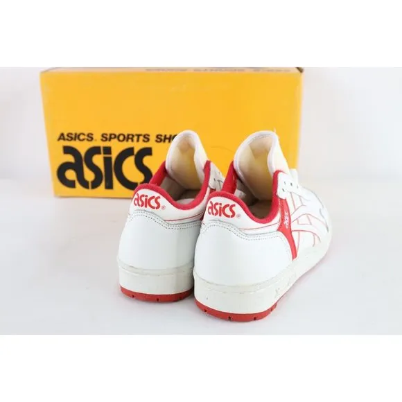 NOS Vintage 90s Asics Boys Size 5.5 Spell Out Outrage Sneakers Shoes White Red