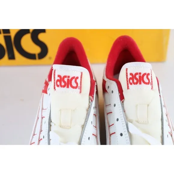 NOS Vintage 90s Asics Boys Size 5.5 Spell Out Outrage Sneakers Shoes White Red