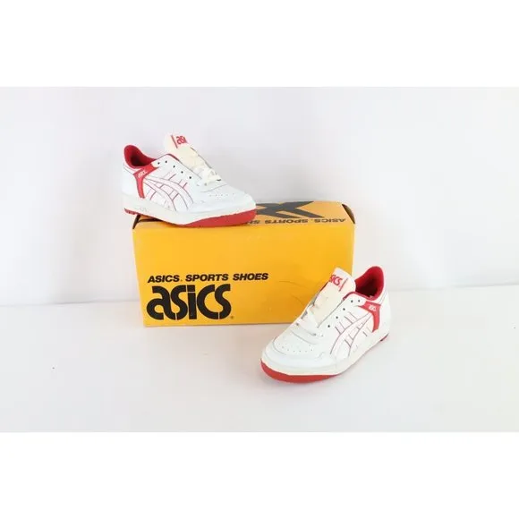 NOS Vintage 90s Asics Boys Size 5.5 Spell Out Outrage Sneakers Shoes White Red