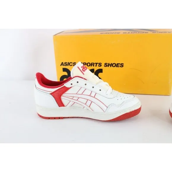 NOS Vintage 90s Asics Boys Size 5.5 Spell Out Outrage Sneakers Shoes White Red