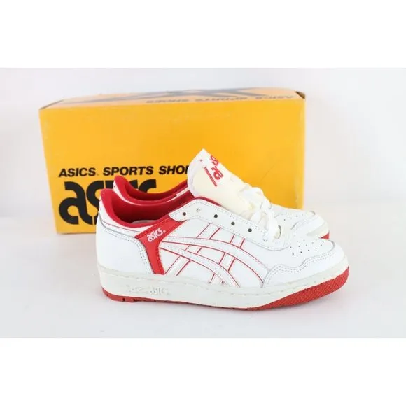 NOS Vintage 90s Asics Boys Size 5.5 Spell Out Outrage Sneakers Shoes White Red