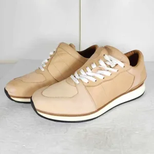 Number 288 Men's Mott Runner US 9 Beige Leather Law Top Lace-Up Sneakers Shoes