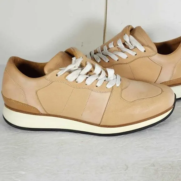 Number 288 Men's Mott Runner US 9 Beige Leather Law Top Lace-Up Sneakers Shoes