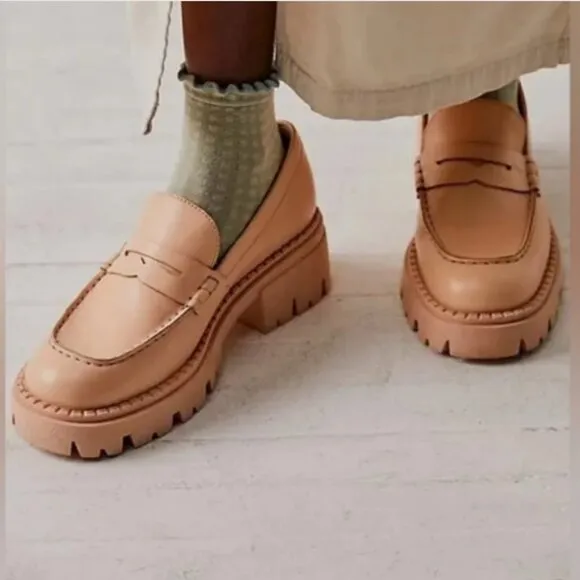 NWOB Free People Lyra Lug Sole Loafers Cantalope