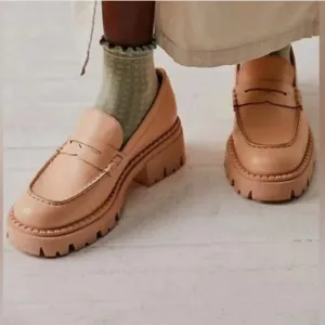 NWOB Free People Lyra Lug Sole Loafers Cantalope