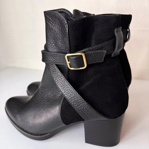 NWOT Eric Michael Boots Womens 8 Black Leather Buckle Strap Moto Handmade Spain