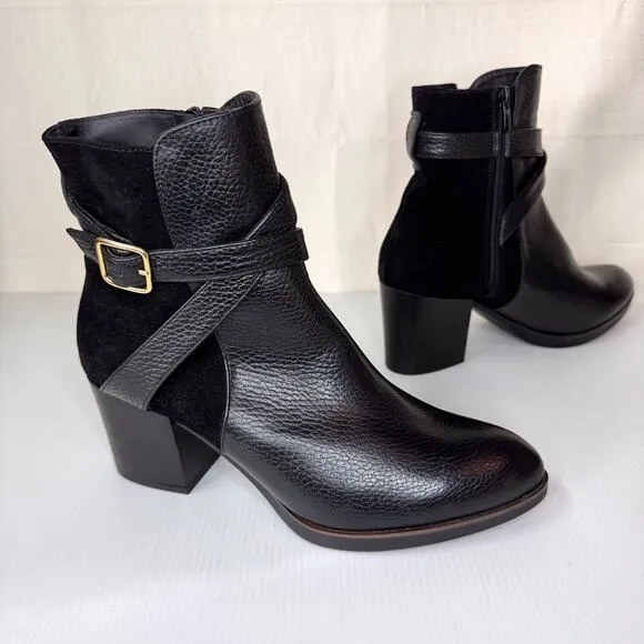 NWOT Eric Michael Boots Womens 8 Black Leather Buckle Strap Moto Handmade Spain
