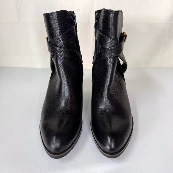 NWOT Eric Michael Boots Womens 8 Black Leather Buckle Strap Moto Handmade Spain